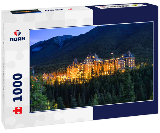 Fairmont banff springs luxury hotel with illumination in the canadian rockies at Banff national park