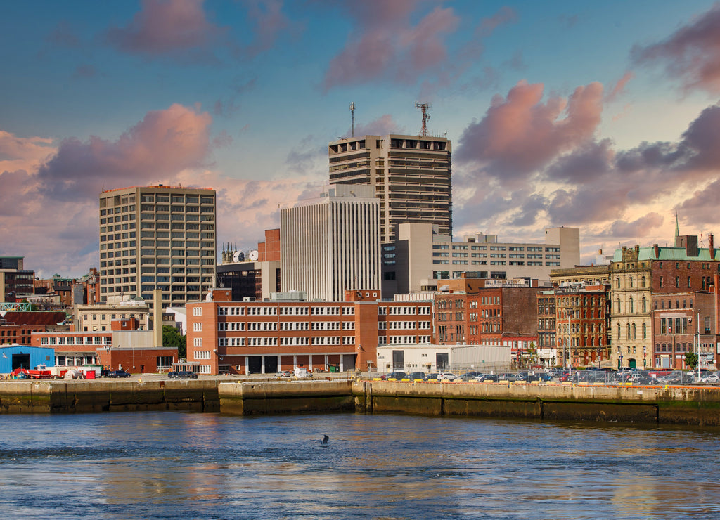 View of downtown St Johns, Newfoundland in Canada from the sea
