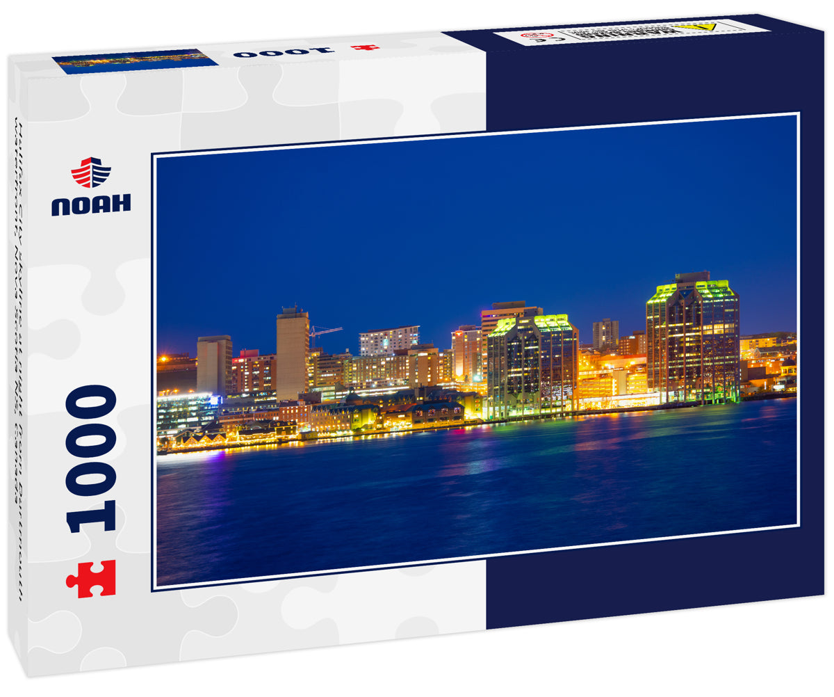 Halifax City skyline at night from Dartmouth waterfront, Nova Scotia NS, Canada