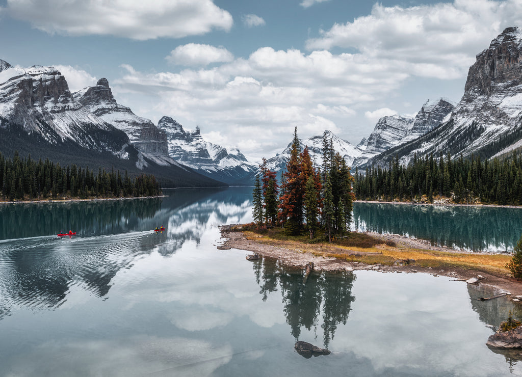 Spirit Island with Canadian Rockies on Maligne lake at Jasper national park