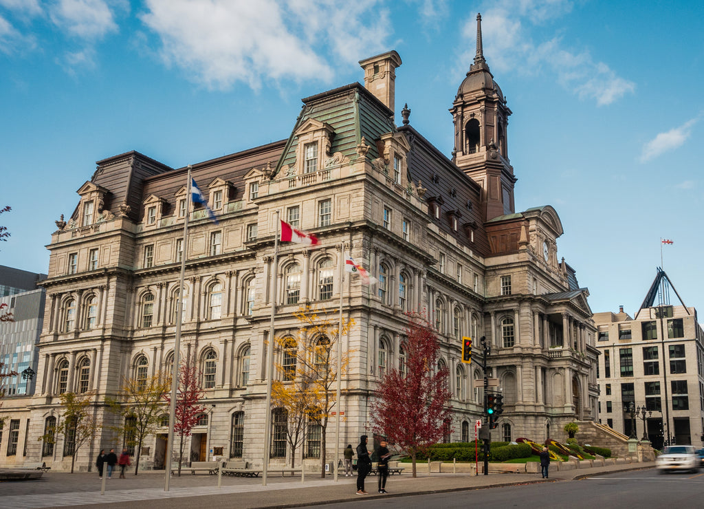 Historical landmark Montreal City Hall during fall season in Montreal, Quebec, Canada