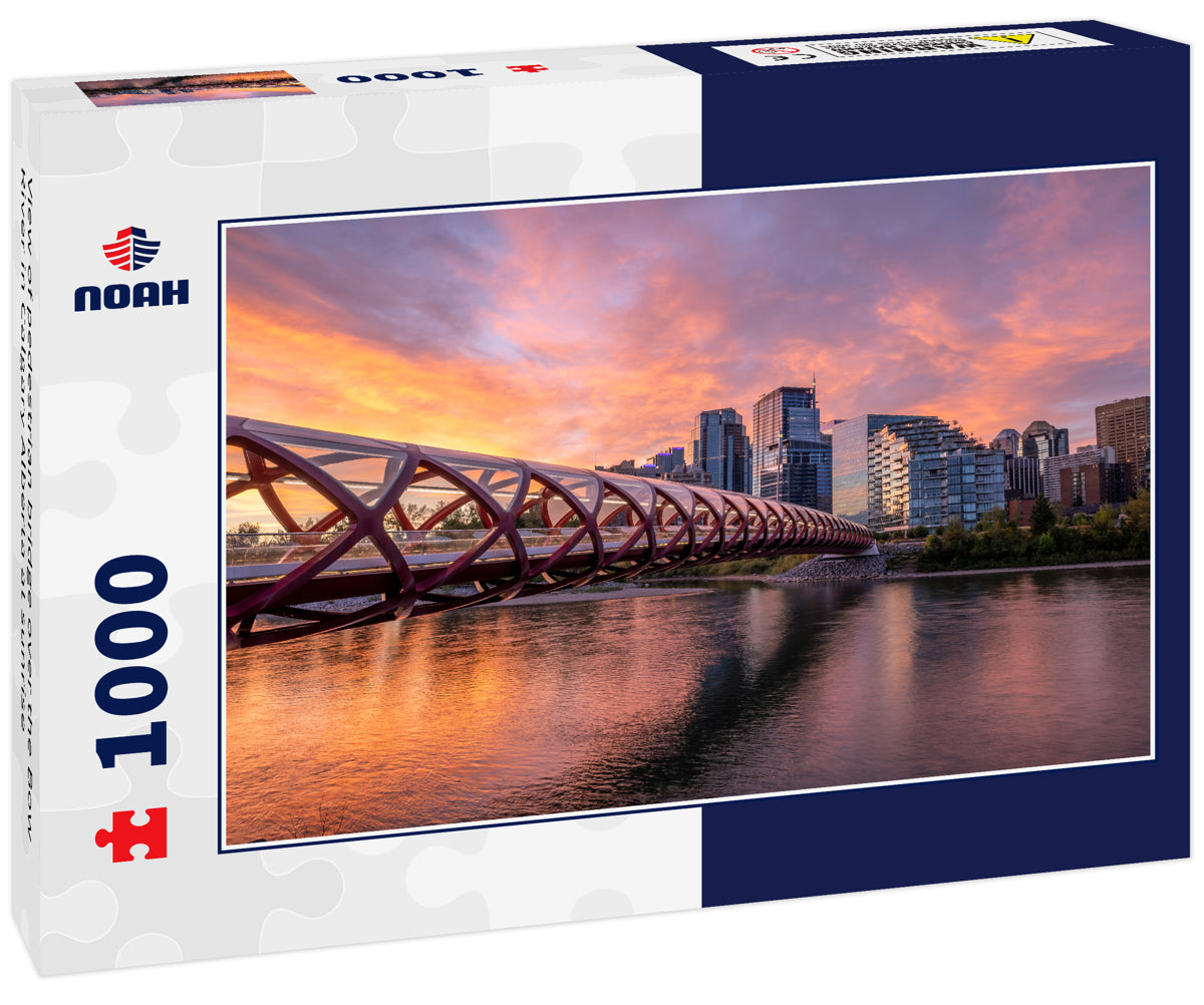 View of pedestrian bridge over the Bow River in Calgary Alberta at sunrise