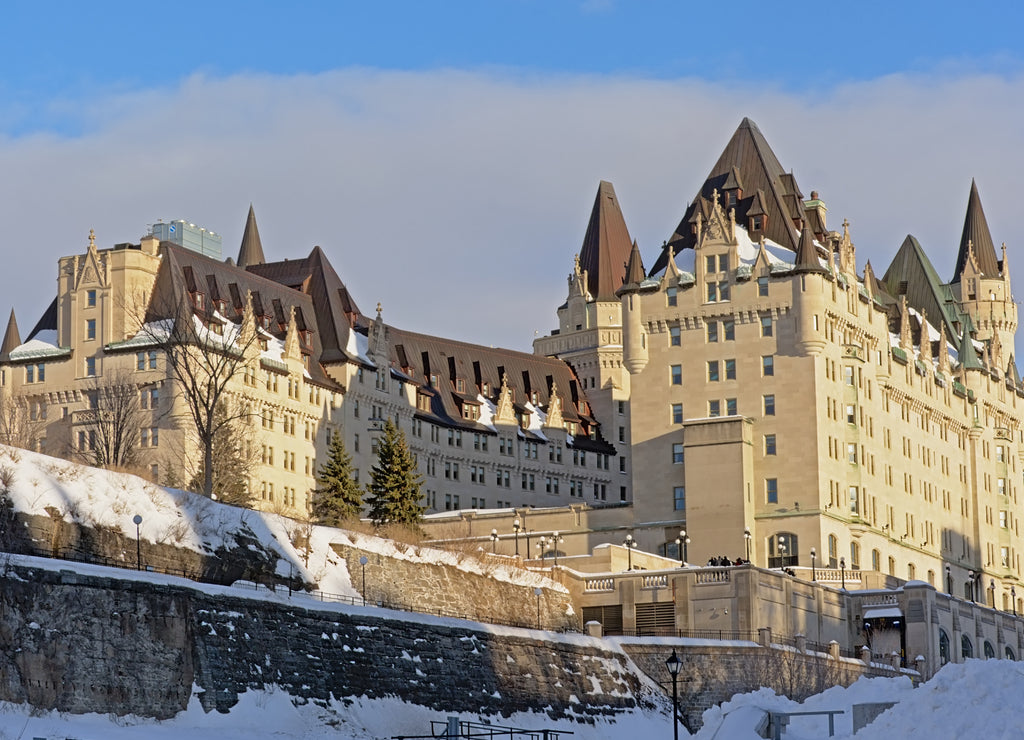 Fairmont Château Laurier castle on a winter day with snow in Ottawa, capital of Canada