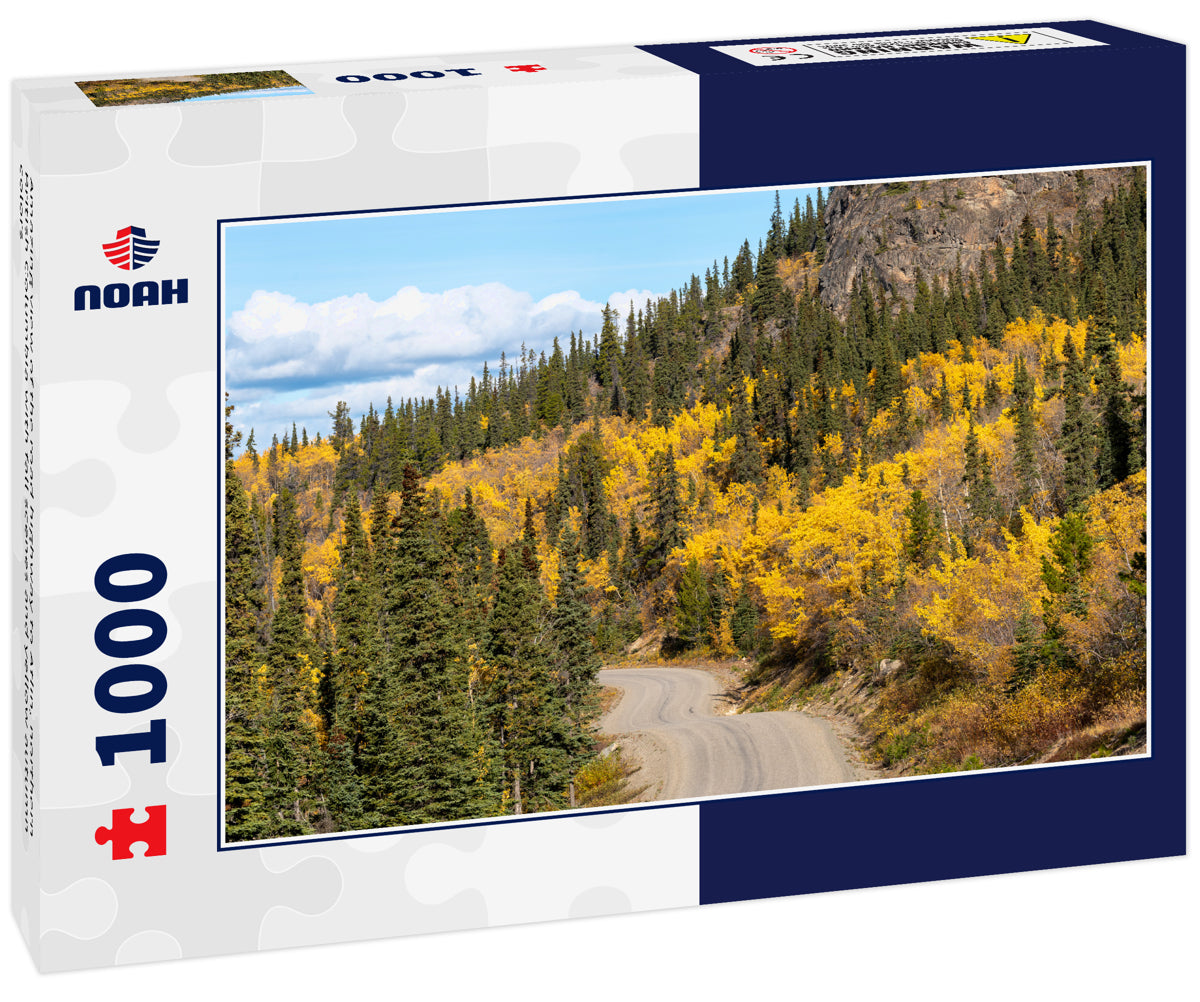 Amazing view of the road highway to Atlin, northern British Columbia with fall scenes and yellow autumn colors