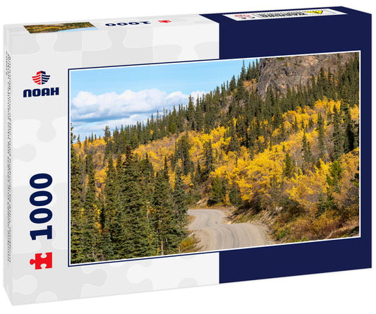 Amazing view of the road highway to Atlin, northern British Columbia with fall scenes and yellow autumn colors