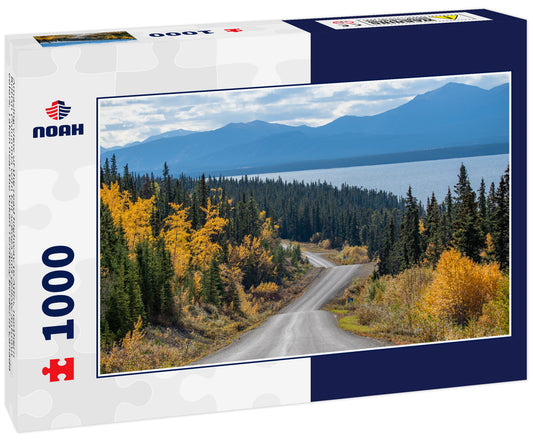 Amazing view of the road highway to Atlin, northern British Columbia with fall scenes and yellow autumn colors. Taken near the Yukon Territory border in Canada
