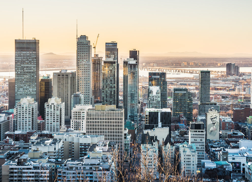Montreal at sunrise from the top of Mount Royal, Quebec, Canada