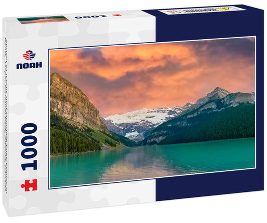 Sunset at iconic and stunning Lake Louise in Banff, Jasper National Park, Alberta, Canada