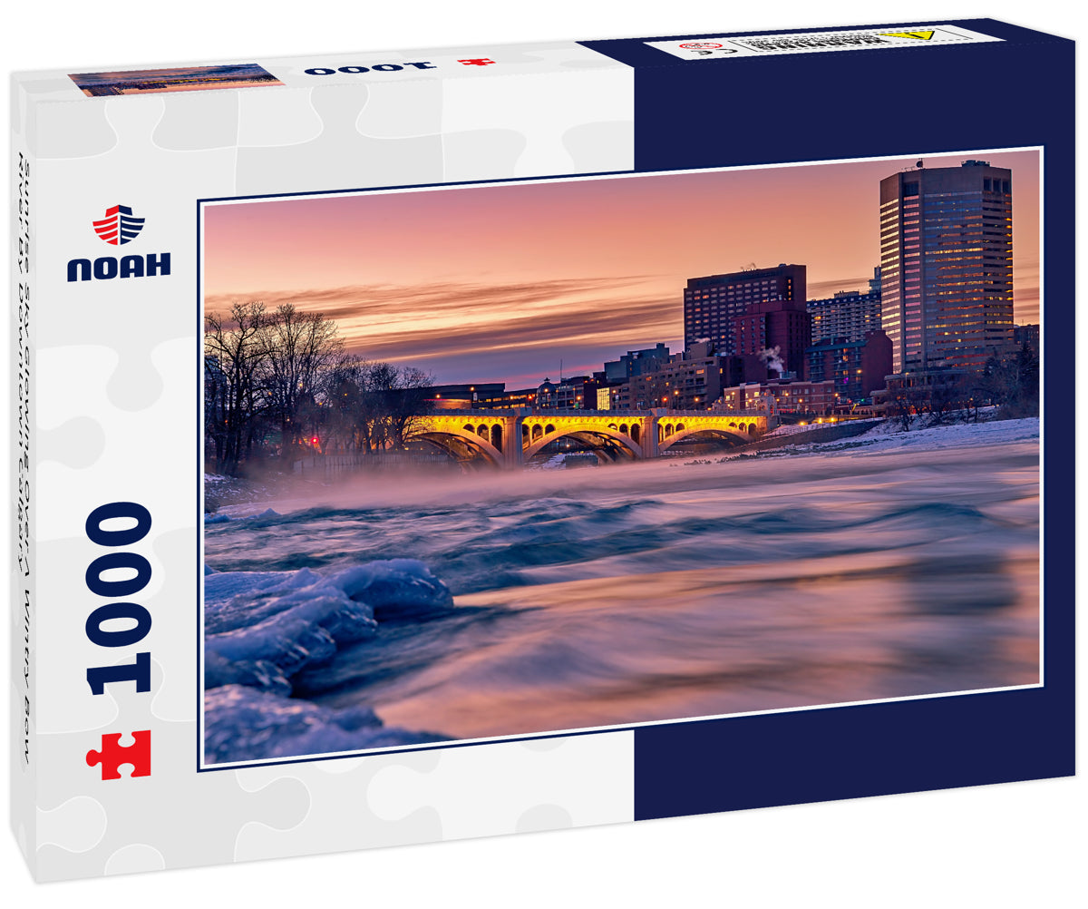 Sunrise Sky Glowing Over A Wintry Bow River By Downtown Calgary