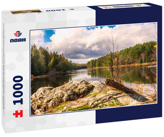 Looking upstream stream on the Madawaska River on a brilliant fall day in Eastern Ontario, Canada