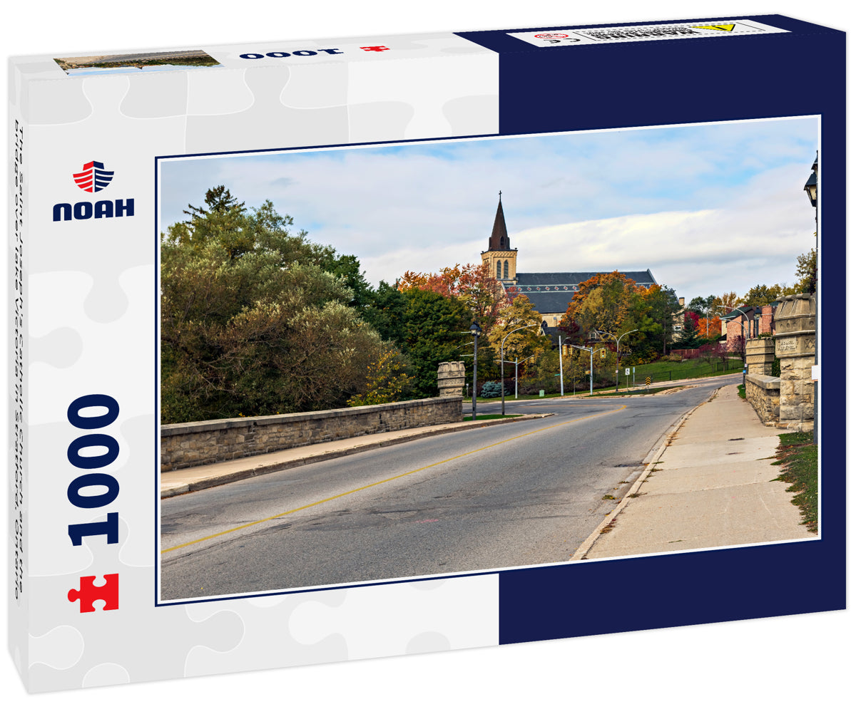 The Saint Joseph's Catholic Church and the bridge over lake Victoria in Stratford, Ontario