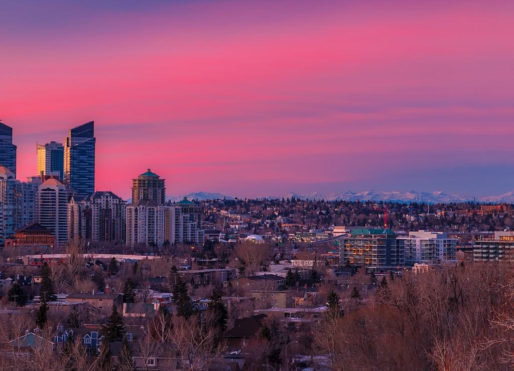 Pink Sunrise Over Downtown Calgary