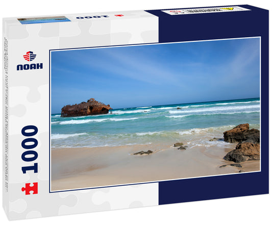 Sand dunes landscape with the Atlantic Ocean in the background near Cabo Santa Marina on Boa Vista in Cape Verde