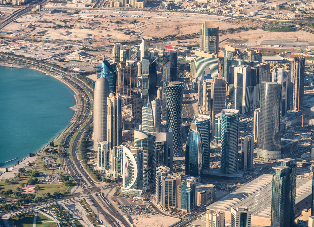 Aerial view of Doha skyline, Qatar