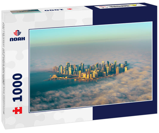 Aerial view of Doha through the morning fog - Qatar, the Persian Gulf