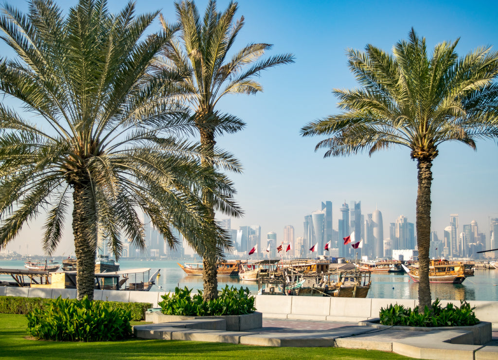Corniche, Doha Harbor, and Skyline of Doha's Financial District - Qatar