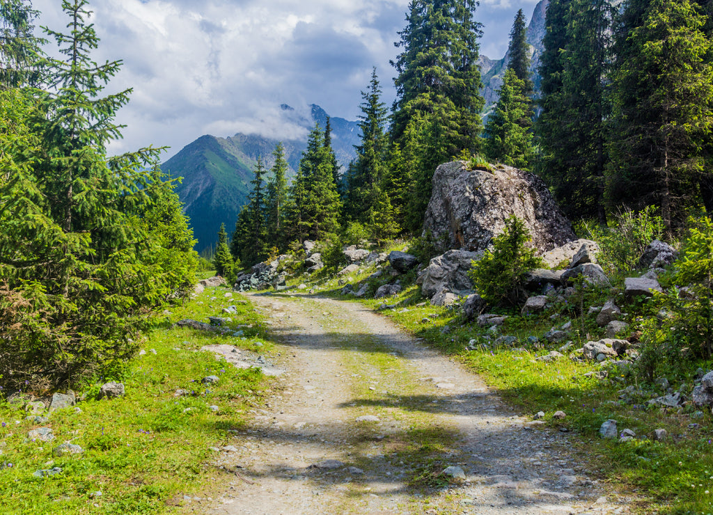 Path in Karakol river valley in Kyrgyzstan