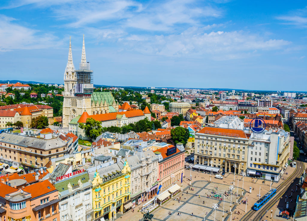 Aerial view of the ben jelacic square in the Croatian Capital Zagreb
