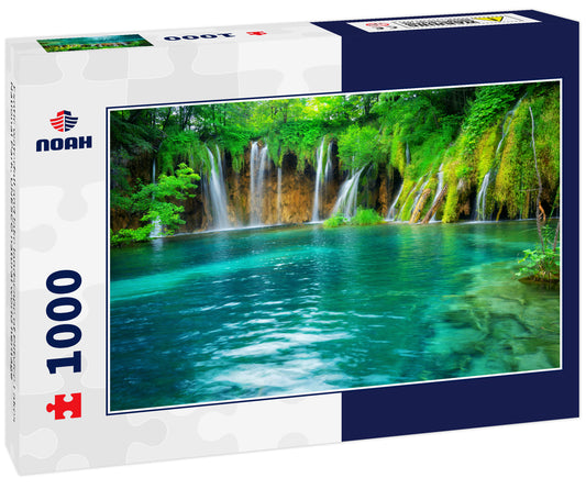 Exotic waterfall and lake landscape of Plitvice Lakes National Park, UNESCO natural world heritage