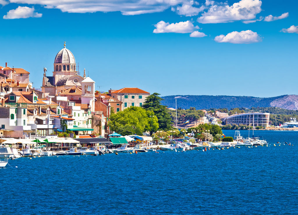 Old Sibenik historic waterfront and UNESCO cathedral view