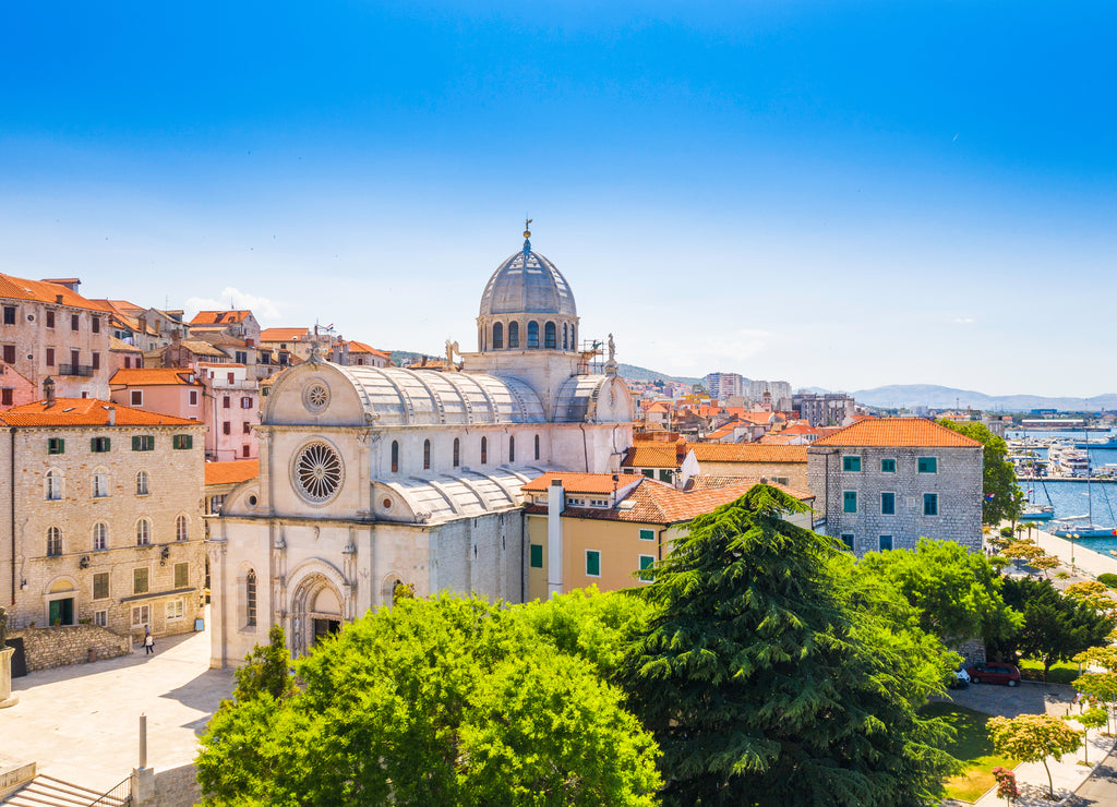 Croatia, city of Sibenik, panoramic view of the old town center, cathedral of St James, most important architectural monument of the Renaissance era in Croatia, UNESCO World Heritage