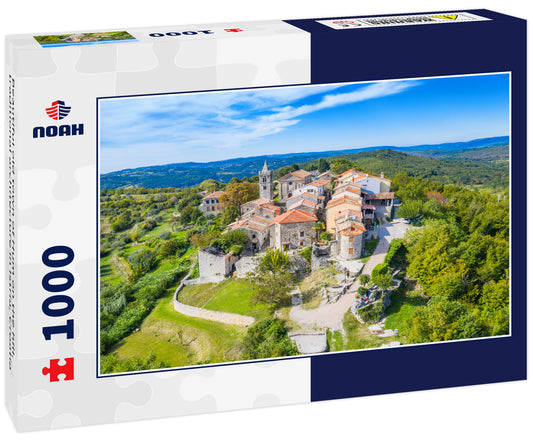 Beautiful old town of Hum on the hill, traditional architecture in Istria, Croatia