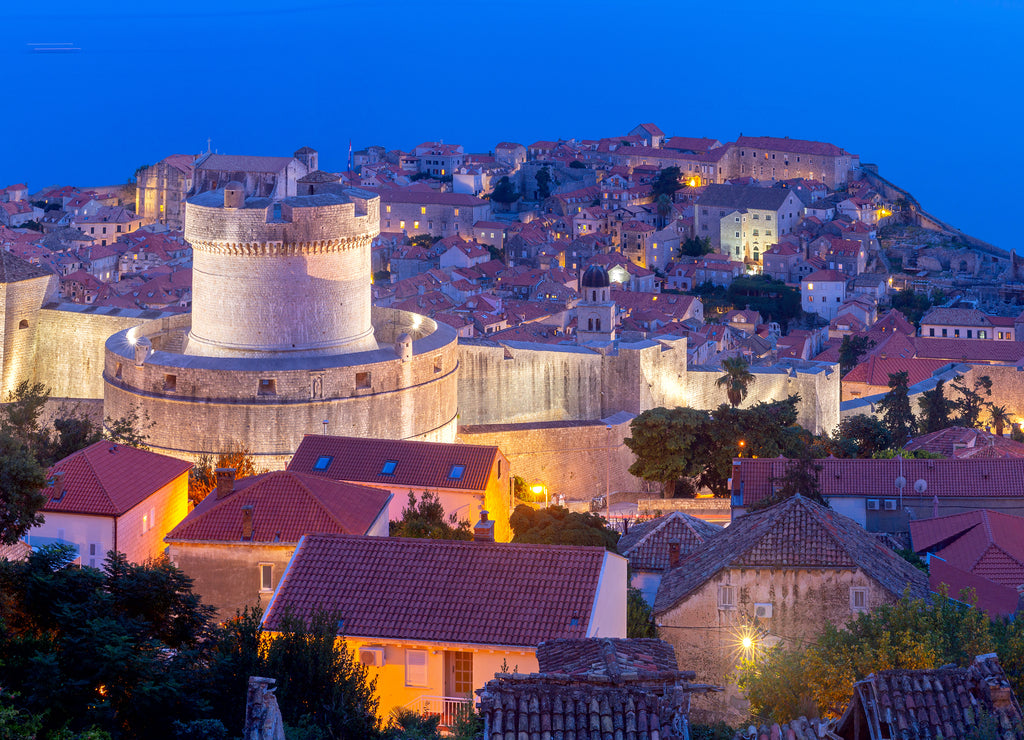 Panoramic aerial view of Dubrovnik at sunset