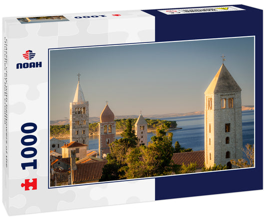 Classic view with belltowers of the churches of Rab croatia