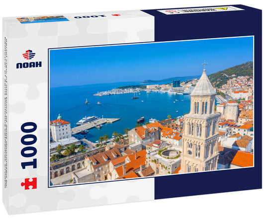 aerial view of old town of Split dominated by belltower of Saint Domnius cathedral, Croatia