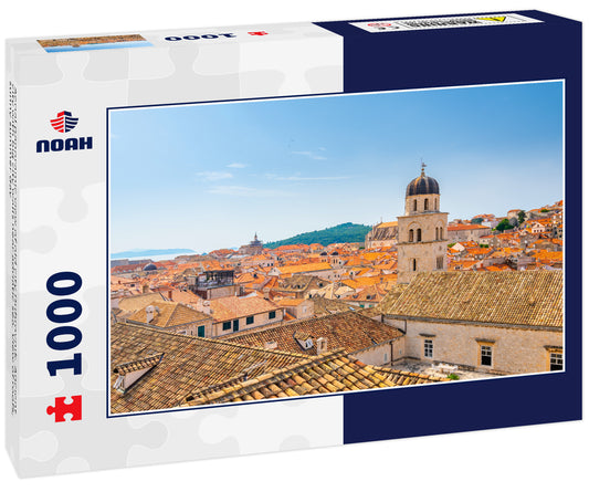 Aerial panoramic view of old city Dubrovnik. Ancient city with big city walls near adriatic sea. View of roofs, sunny summer day