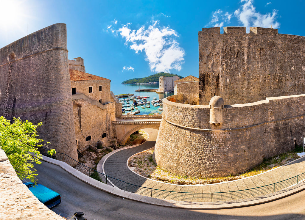 Dubrovnik city walls and harbor view, UNESCO world heritage site