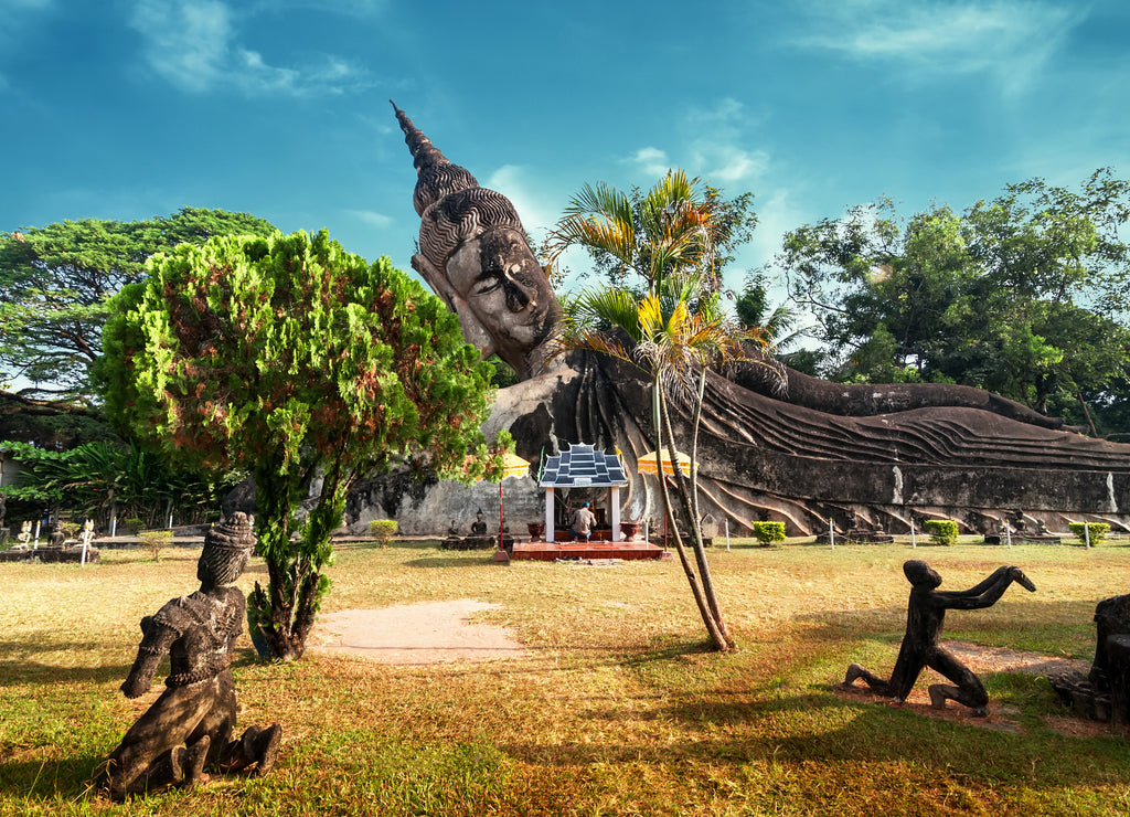 Amazing view of mythology and religious statues at Wat Xieng Khuan Buddha park. Vientiane, Laos