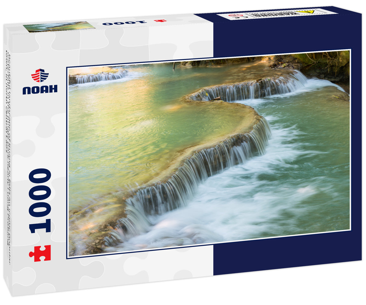 Beautiful landscape of Kuang Si falls an iconic popular waterfalls in the jungle park nearly Luang Prabang town, in north central Laos