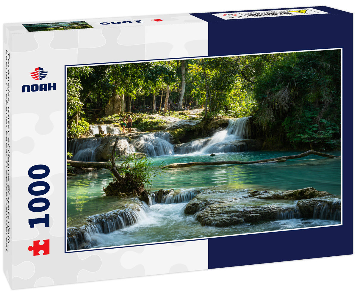 Turquoise water of Kuang Si waterfall, Luang Prabang, Laos. Tropical rainforest