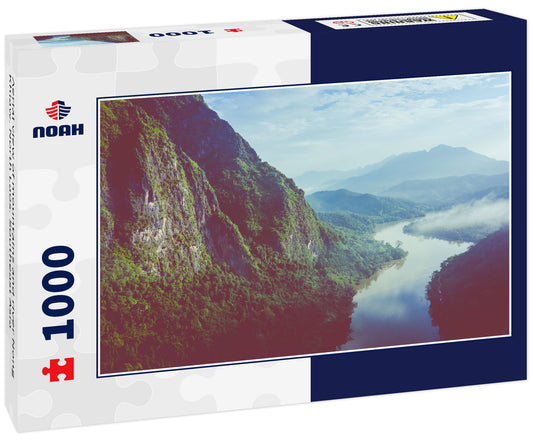 Aerial view of mountains and river Nong Khiaw. North Laos. Southeast Asia