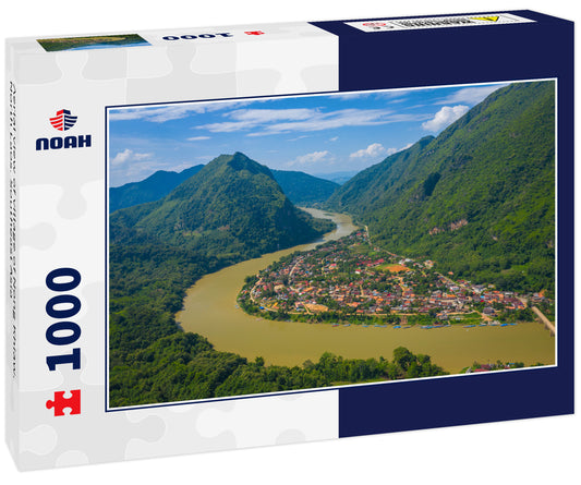 Aerial view of village of Nong Khiaw. North Laos. Southeast Asia