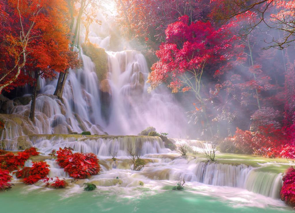 Waterfall in rain forest (Tat Kuang Si Waterfalls at Luang prabang, Laos)
