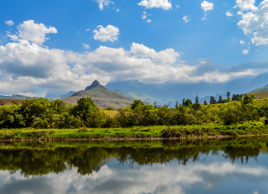 Reflection landscape of clouds and Mountains in Drakensberg, Lesotho, South Africa