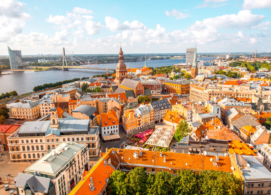 Panoramic aerial view on the old town of Riga city, Latvia