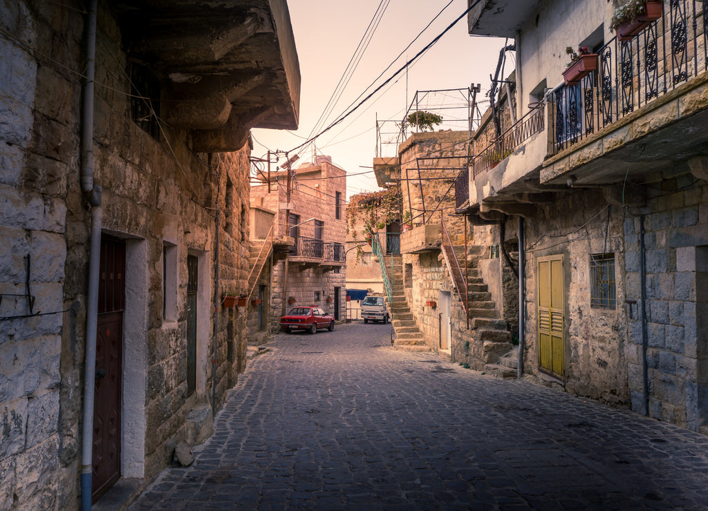 Cobblestone road in an ancient city in the highlands of Lebanon