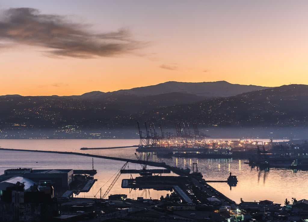 Sunrise over harbour in Beirut, capital city of Lebanon