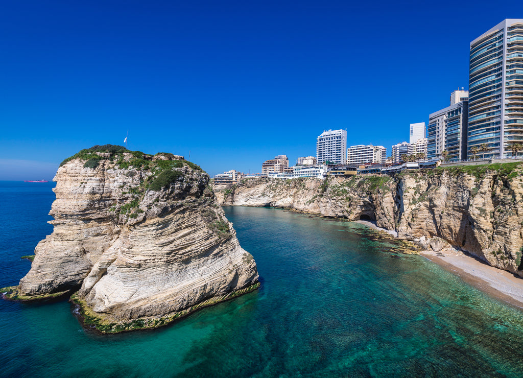 Raouche Rocks also called Pigeon Rock in Beirut, capital city of Lebanon