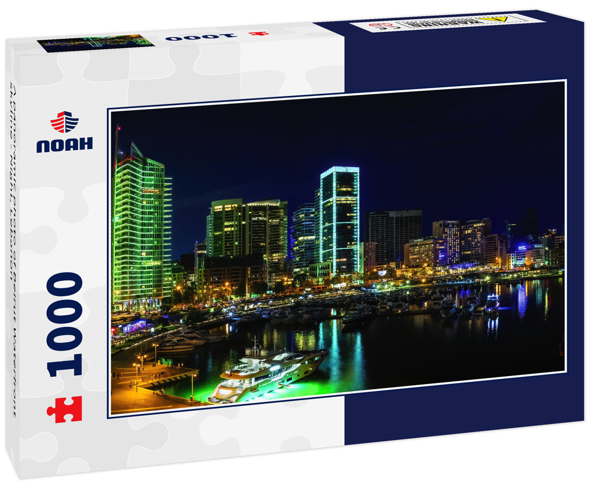 A panoramic photo of Beirut Waterfront skyline - Night, Lebanon