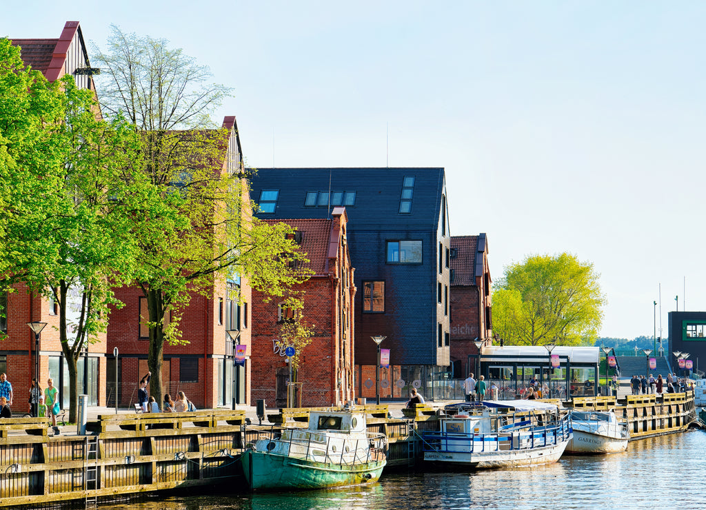 Ships in embankment of Dane River Old town Klaipeda