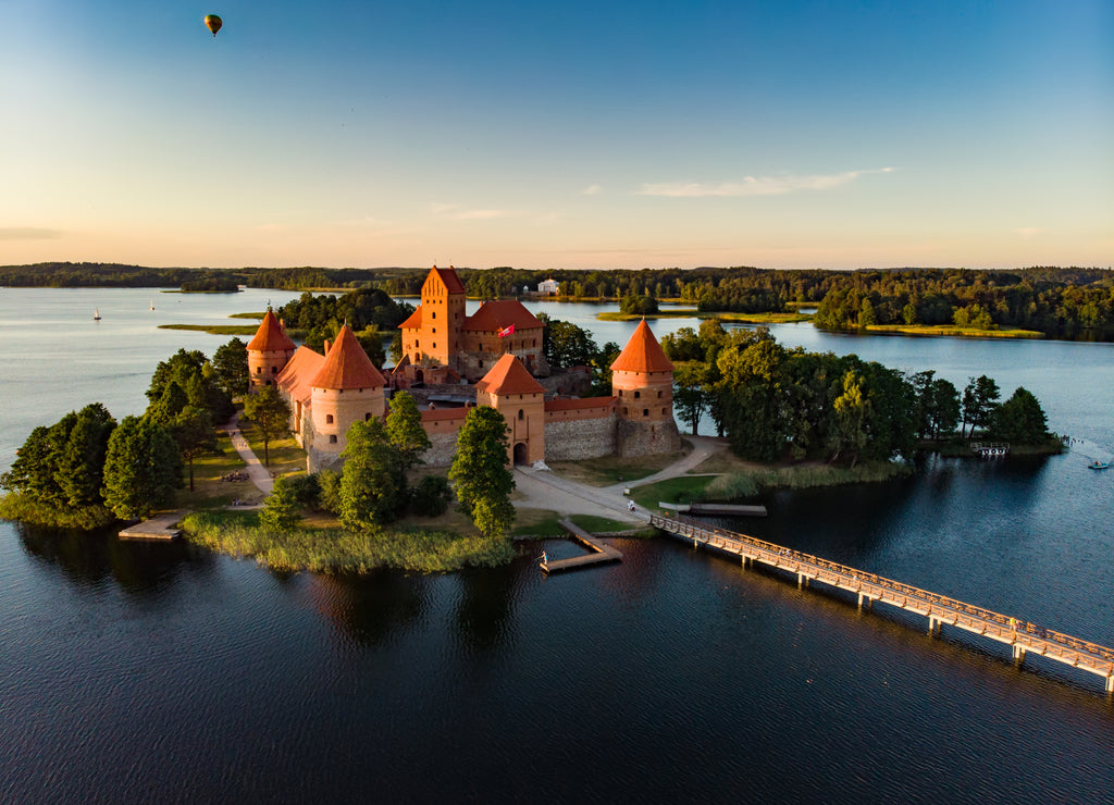Aerial view of Trakai Island Castle, located in Trakai, Lithuania