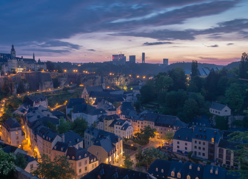 Sunrise over the old part of Luxembourg city - Grund