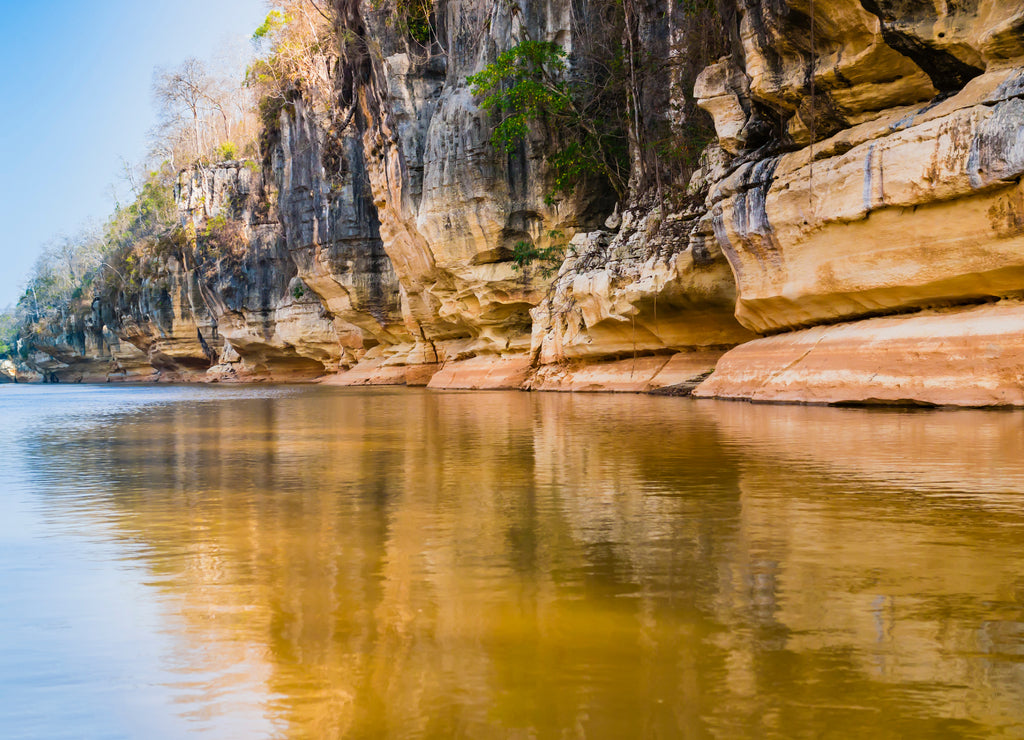 Stunning stone formations reflected on Manambolo river, Tsingy de Bemaraha Strict Nature Reserve, Madagascar