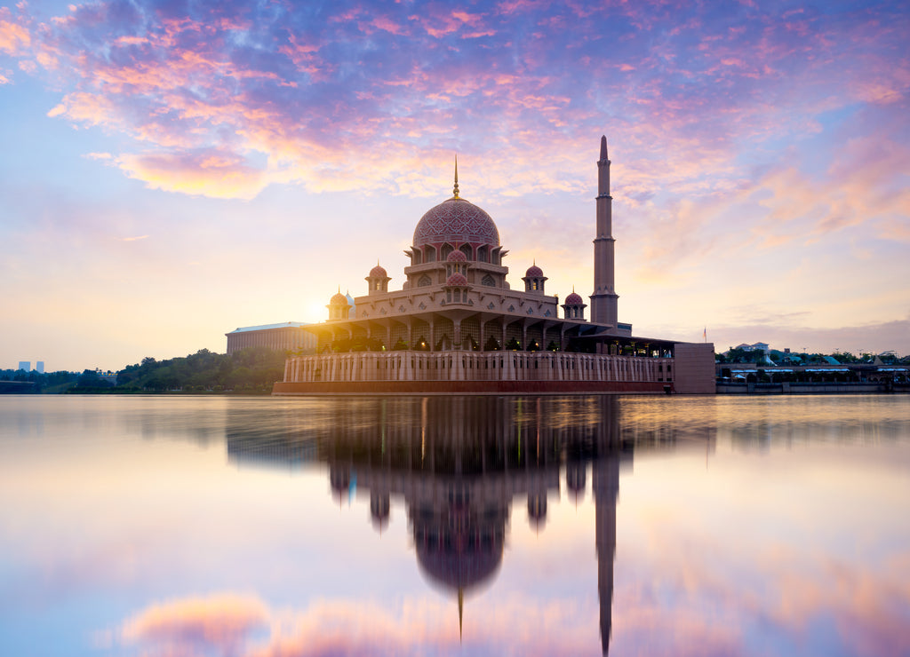 Putra mosque during sunrise with reflection, Malaysia