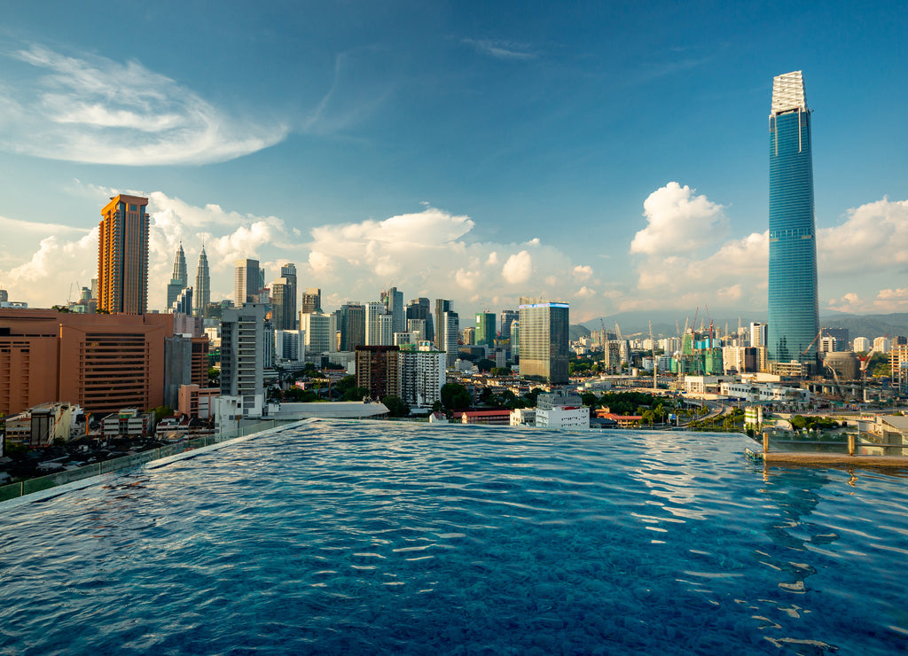 Kuala Lumpur skyline pool view