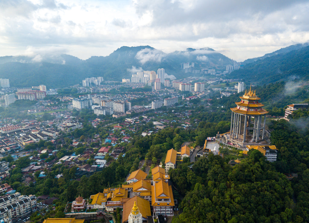 Aerial view of Kek Lok Si Temple in Penang Island, Malaysia